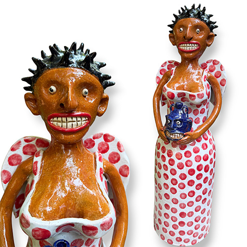 Marvin Bailey 23" XL Angel in Polka Dot Gown Holding a Face Jug DP6275